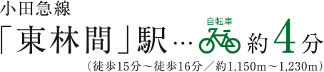 小田急線「東林間」駅 自転車約4分（徒歩15分～徒歩16分／約1,150m～1,230m）