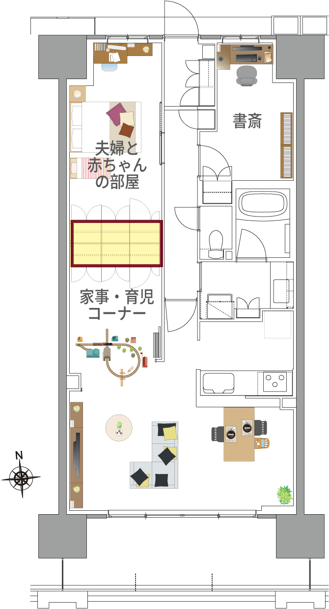 B type 赤ちゃんのいるファミリーの間取り例