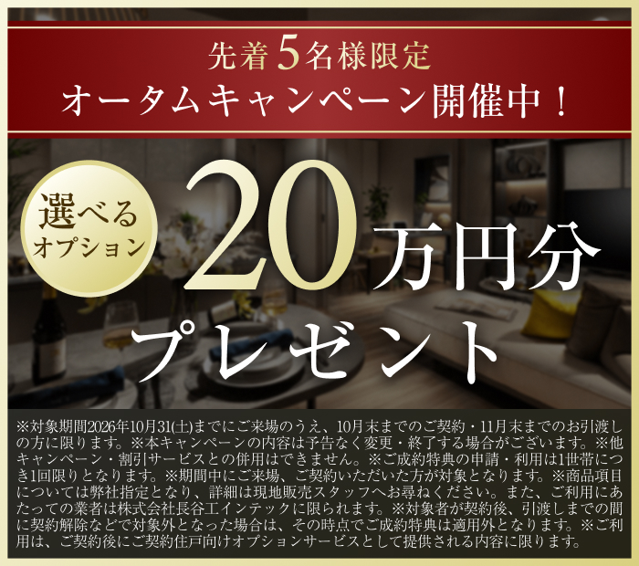 先着5名様限定|オータムキャンペーン開催中！|選べるオプション20万円分プレゼント