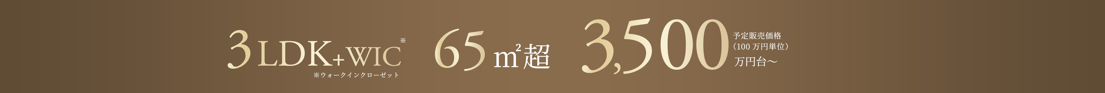 3LDK+WIC※ウォークインクローゼット 65㎡超　3,500万円台～