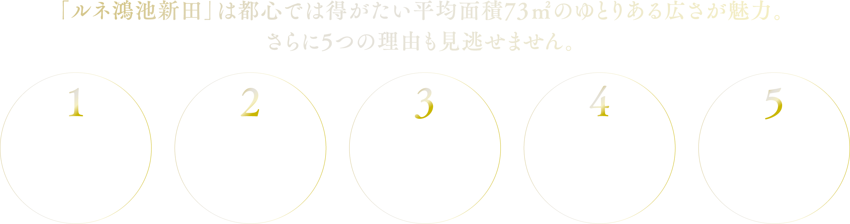 「ルネ鴻池新田」は都心では得がたい平均面積73㎡のゆとりある広さが魅力。さらに5つの理由も見逃せません。1 大阪・都心8km圏、立地価値の可能性 2 路線力の高さと駅力の将来性 3 利便も手にする暮らしやすい住環境 4v大規模ならではの充実の共用施設 5 次世代基準を先取りする先進性