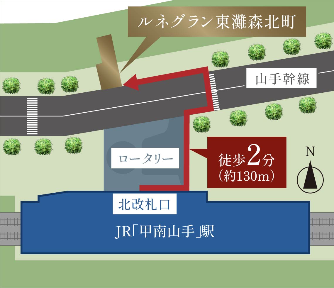 JR神戸線「甲南山手」駅徒歩2分を表した概念図